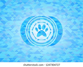 paw icon inside light blue emblem with mosaic ecological style background