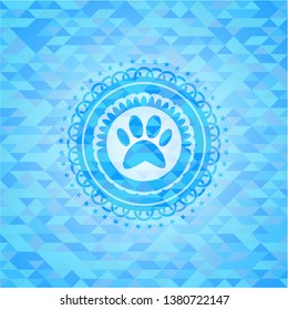 paw icon inside light blue emblem with mosaic ecological style background