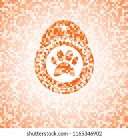paw icon inside orange mosaic emblem