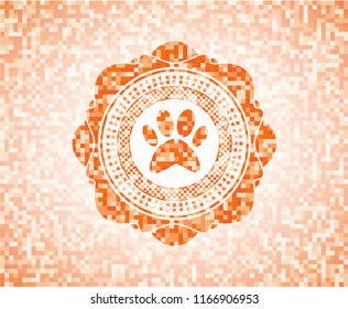 paw icon inside orange mosaic emblem with background
