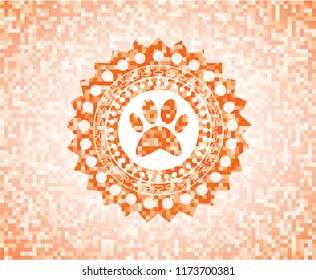 paw icon inside orange mosaic emblem