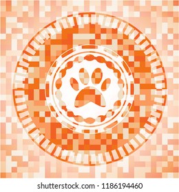 paw icon inside orange mosaic emblem