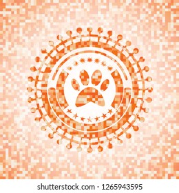 paw icon inside orange mosaic emblem with background