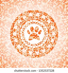 paw icon inside orange mosaic emblem