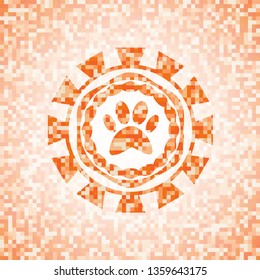 paw icon inside orange mosaic emblem