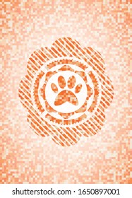paw icon inside orange mosaic emblem