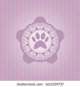 paw icon inside pink emblem. Retro