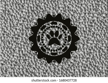 paw icon inside realistic dark emblem with bubbles background. Vector Illustration. Detailed.