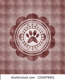 paw icon inside red badge with geometric pattern. Seamless.