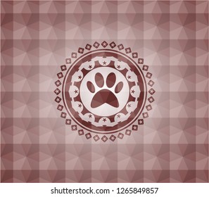 paw icon inside red badge with geometric background. Seamless.