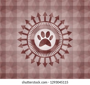 paw icon inside red badge with geometric background. Seamless.