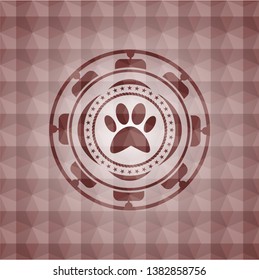 paw icon inside red emblem with geometric background. Seamless.