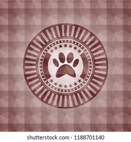 paw icon inside red geometric badge. Seamless.