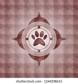 paw icon inside red polygonal badge. Seamless.