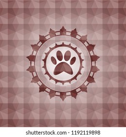 paw icon inside red seamless badge with geometric background.