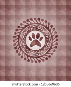 paw icon inside red seamless badge with geometric background.