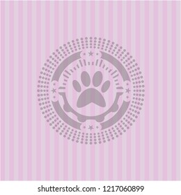 paw icon inside retro pink emblem