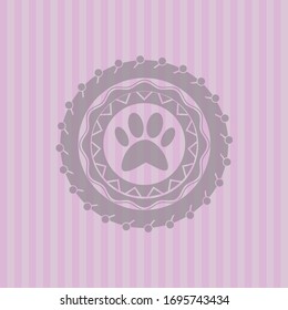 paw icon inside retro pink emblem