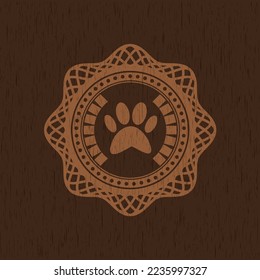 paw icon inside retro style wood emblem. 