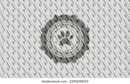 paw icon inside shiny silver emblem. Scales pattern. Vector Illustration. Detailed. 