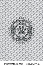 paw icon inside silver emblem. Scales pattern. Vector Illustration. Detailed.