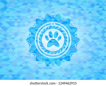 paw icon inside sky blue emblem with mosaic ecological style background