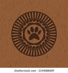 paw icon inside wood emblem. Vintage. 