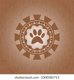 paw icon inside wooden emblem. Retro. 