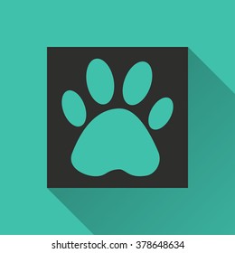 Paw  icon with long shadow, flat design. Vector illustration.