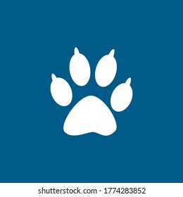 Paw Icon On Blue Background. Blue Flat Style Vector Illustration.