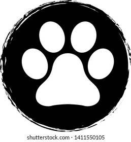 Paw icon on circle background. Vector illustration. 