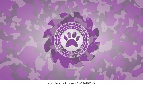 paw icon on pink and purple camo texture
