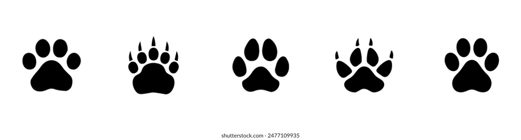 Paw Icon. Paws Icons. Dog, bear and cat paw prints collection. Vector Illustration. Vector Graphic. EPS 10