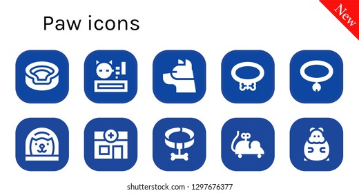  paw icon set. 10 filled paw icons. Simple modern icons about  - Animal, Meow, Dog, Collar, Cat, Veterinary, Mouse toy, Hamster