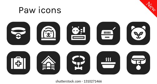 paw icon set. 10 filled paw icons.  Collection Of - Collar, Cat, Meow, Pet, Veterinary, Dog