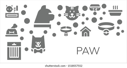 paw icon set. 11 filled paw icons.  Simple modern icons about  - Meow, Cat, Dog, Collar, Treats, Dog house