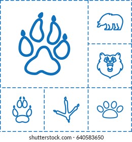 Paw icon. set of 6 paw outline icons such as bear