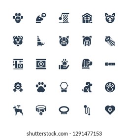 paw icon set. Collection of 25 filled paw icons included Veterinary, Leash, Collar, Dog, Animal, Pet, Pawprint, Paw ribbon, Cat, Dung, Hermit crab, Dog house, Scratching