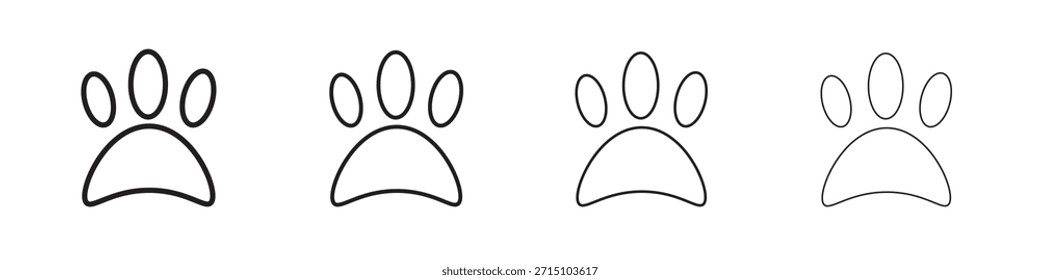 Paw icon set. A collection of simple black thin strokes icons