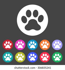 Paw icon. Set of colored icons.