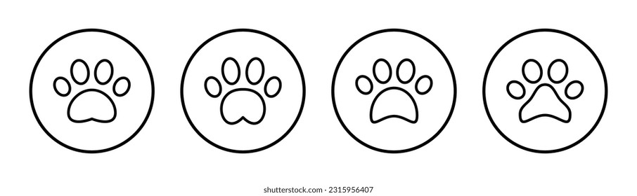 Paw icon set illustration. paw print sign and symbol. dog or cat paw