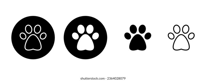 Ilustración del conjunto de iconos de la ventana. símbolo y signo de la huella de la pata. pezuña de perro o gato