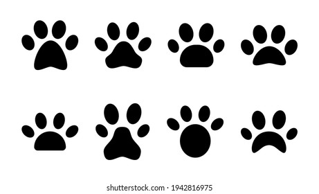 Juego de iconos de arrastre. vector de icono de impresión de la pata. pezuña de perro o gato