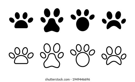 Juego de iconos de arrastre. vector de icono de impresión de la pata. pezuña de perro o gato
