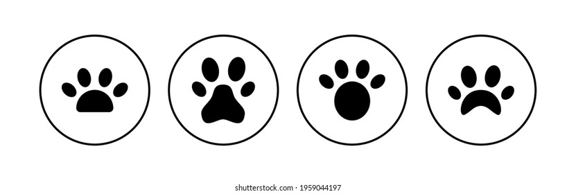 Paw icon set. paw print icon vector. dog or cat paw