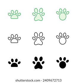 Paw icon set. paw print icon vector. dog or cat paw