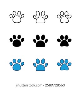 Paw icon set. paw print icon vector. dog or cat paw
