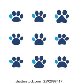 Paw icon set. paw print icon vector. dog or cat paw