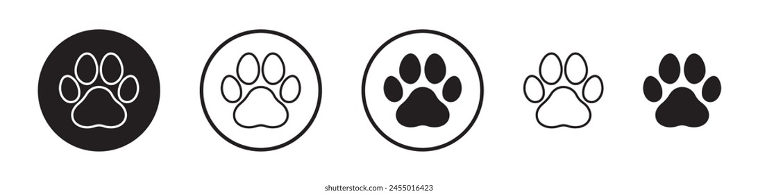 Paw Icon Set. Variety of Animal Footprints Including Dogs, Cats, and Bears.