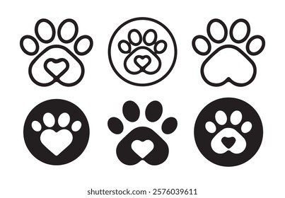 paw icon set vector. dog or cat paw. Animal footprint set of three different style foot marks in black color. Paw icon vector illustration.